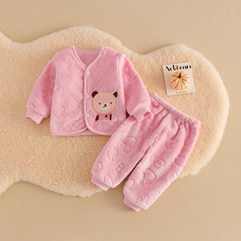 【Ready Stock】 Newborn Baby Clothes Autumn and Winter Flannel Warm Suit Velvet Underwear Boys and Gir