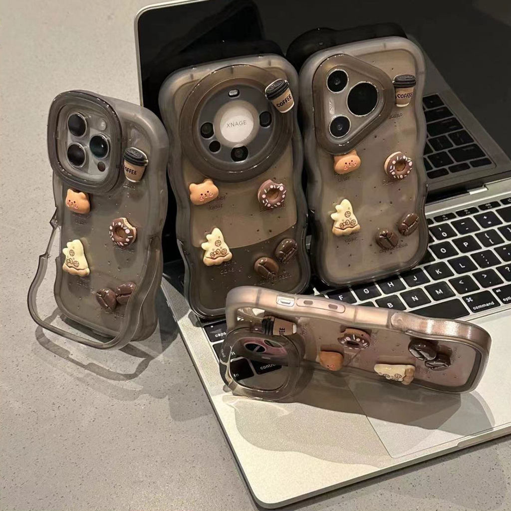 Pizza Cà Phê Gấu Nhỏ Thích Hợp Cho Apple 17promax Vỏ Điện Thoại iphone16e Huawei mate70nova14 Xiaomi
