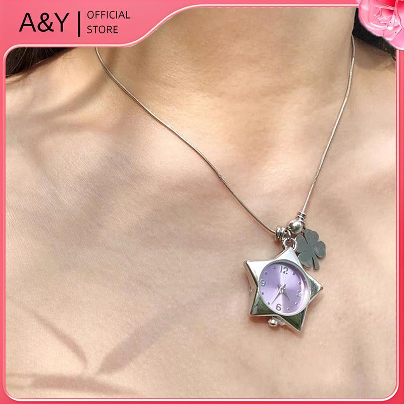 A & Y Y2K Retro Star Watch Mặt dây chuyền hình trái tim bốn lá Nelace dành cho nữ Thiết kế Oril Dây 