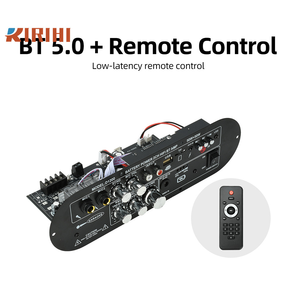 RIRIHI DC15-18V D1200 Loa siêu trầm công suất cao Bảng khuếch đại kỹ thuật số Bluetooth 50W + 50W Mô
