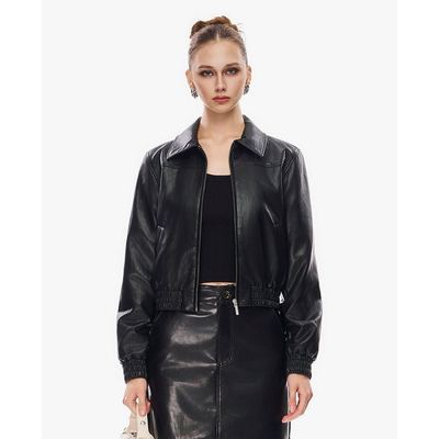 GIGI - Áo khoác da nữ cổ bẻ tay dài phối khóa zip_G1604O252627-66