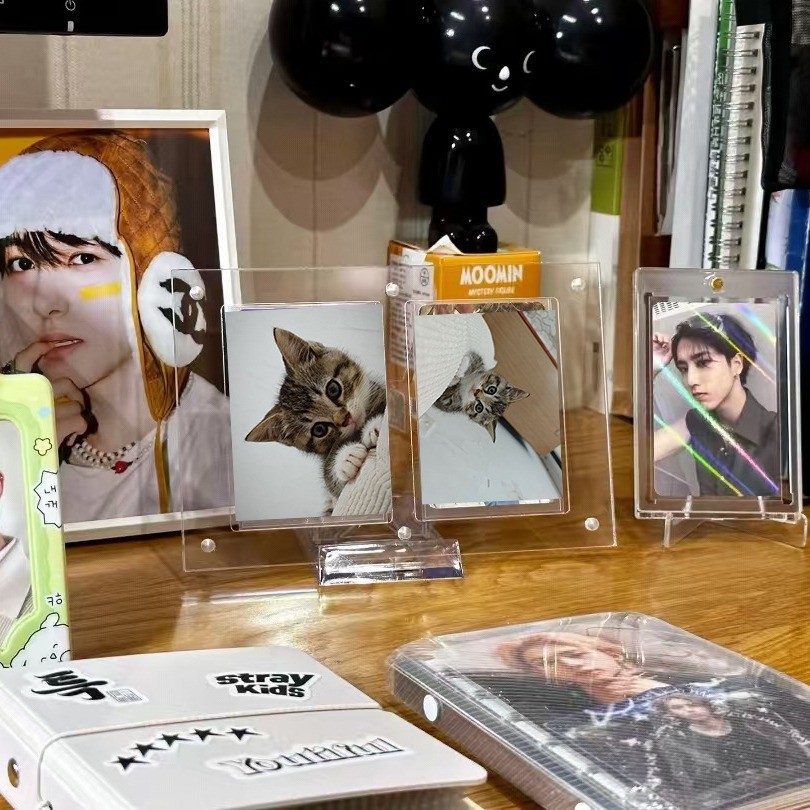 Thẻ từ tính gạch trong suốt tự làm acrylic đơn Đôi ba rãnh Thẻ ảnh Thẻ Goo Giá đỡ ngôi sao Đồ trang 
