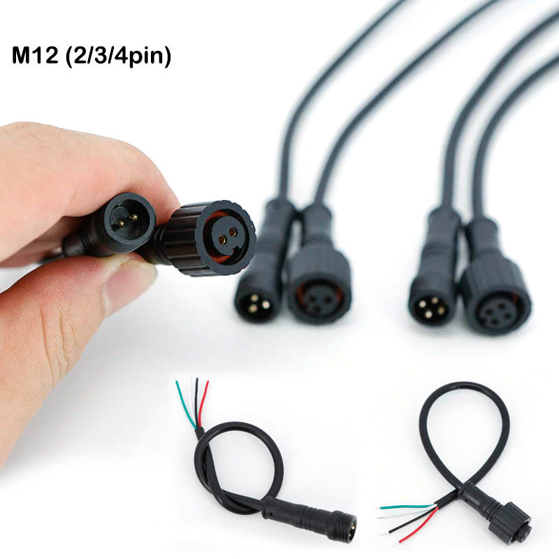 20cm M12 2 3 4 Pin Lõi Chống Thấm Nước IP65 Dây Cáp Cắm 24AWG 2A Cho Ngoài Trời Nguồn Điện Dải LED N