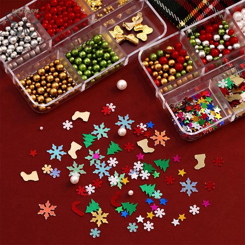 VÀNG Giáng Sinh Đỏ / Xanh Ngọc Trai Móng Tay Kim Cương Giả Kích Thước Hỗn Hợp Ngọc Trai Hạt Nhiều Mà