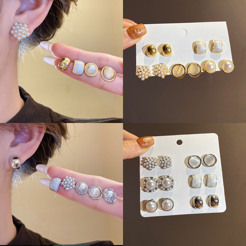 Bộ 12 Cái Bông Tai Ngọc Trai Phong Cách Retro Pháp, Đơn Giản & Thời Thượng Cho Nữ