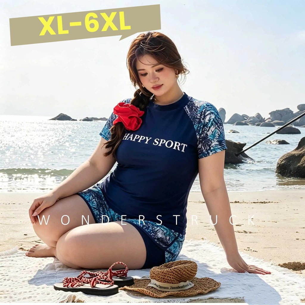 XL-6XL Đồ Bơi Nữ Plus Size Rash Guard Tay Ngắn Bộ 2 Mảnh Hoa Điều Khiển Bụng Modest Đồ Bơi Đi Biển X