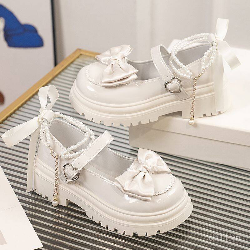 Pháp Giày Đơn Ngón Tròn Đế Dày Retro Giày Da Phong Cách Mới Nhật Bản Anh Váy Đen Mary Jane Giày FKU6