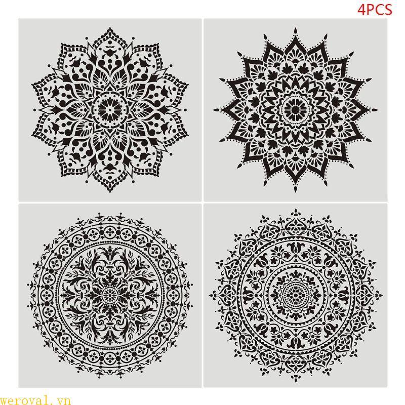 WER 4 Hoa Stencil Tranh Treo Tường DIY Bản Vẽ Cho Tầng Gạch Funiture