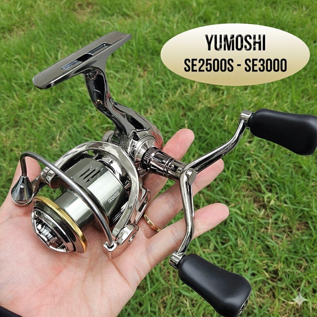 Máy Câu Cá Yumoshi SE2500S SE3000 SE4000 Cối Nông Kim Loại Tay Quay Đôi Siêu Êm