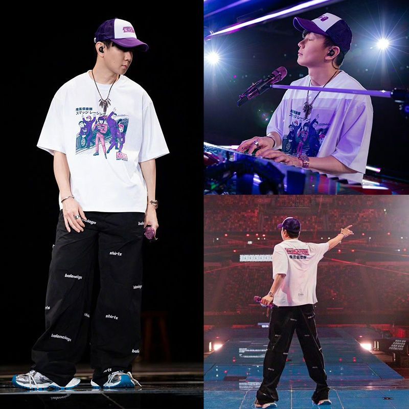 Mùa Hè 2025 Tay Ngắn JJ Lin Junjie Hồng Kông Hòa Nhạc Họa Tiết Anime Rời Áo Thun Nam Mùa Hè 2025 Tay