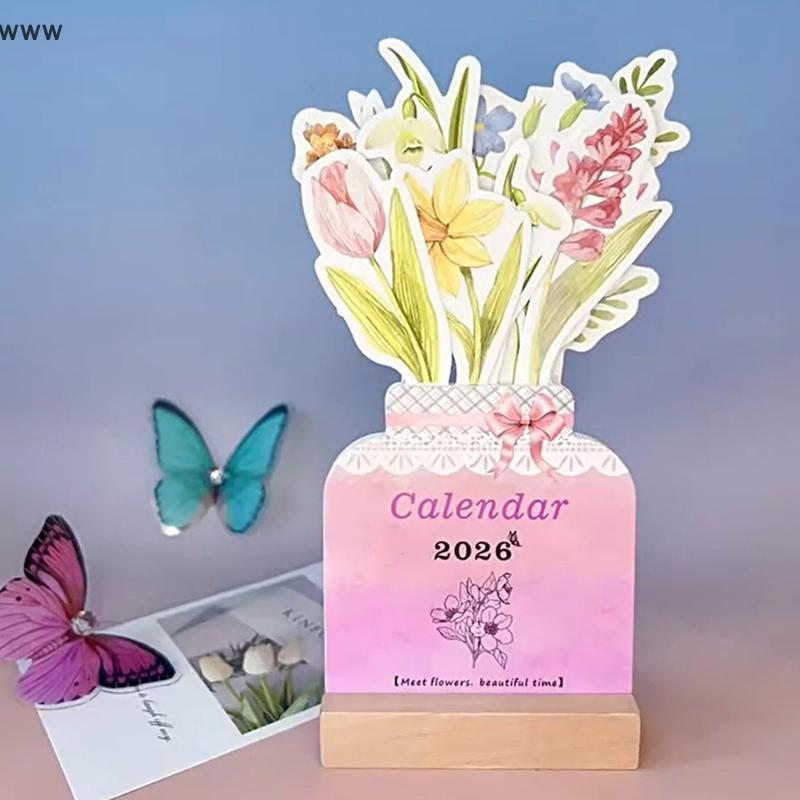 [auz] 2026 Bloomy Flowers Desk Calendar Mini Calendar Standing Desk Calendar Vase-Like Desktop Month