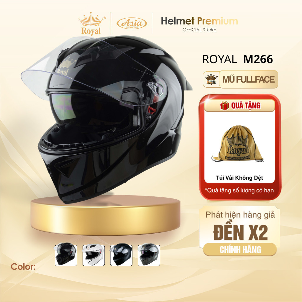 [Full Màu] Mũ Bảo Hiểm Fullface Royal M266 Chính Hãng - Nhựa ABS, 2 Kính, Trùm Đầu, Phong Cách