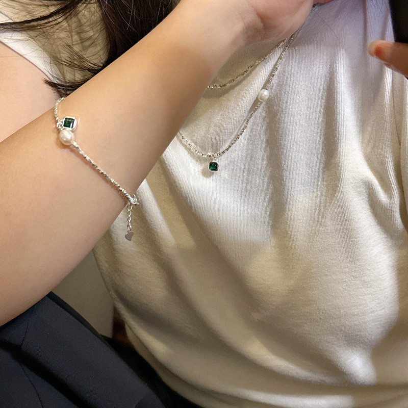 JYQP S925Pure silver fashion crushed silver green zircon bracelet handmade stylish jewelry