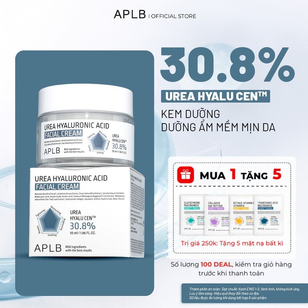 Kem dưỡng HA Urea dưỡng ẩm chuyên sâu APLB Urea Hyaluronic Acid Facial Cream, kem dưỡng ẩm cho da kh