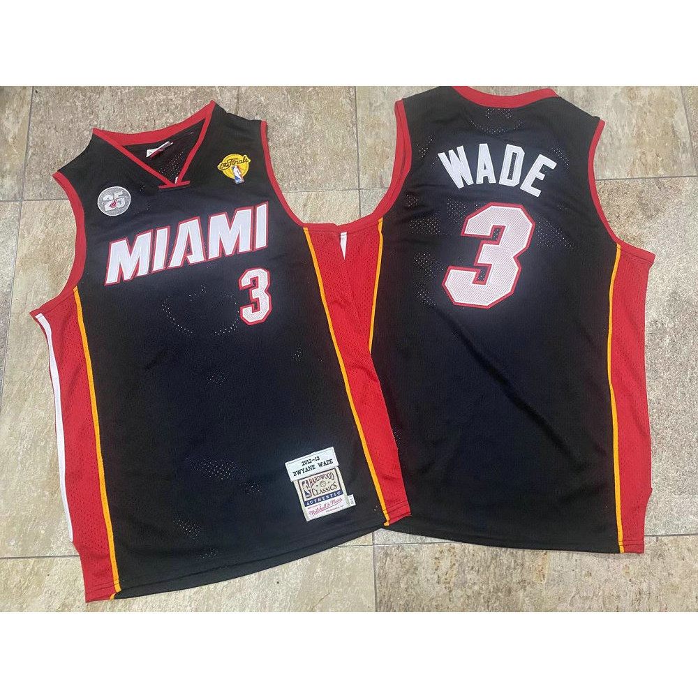 JOCELN Nam Miami Heat Dwyane Wade Mitchell Ness Hardwood Classics Áo bóng rổ màu đen