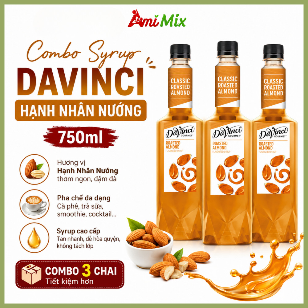 Combo Siro Davinci Hạnh Nhân Nướng (Roasted Almond) Chai 750ml