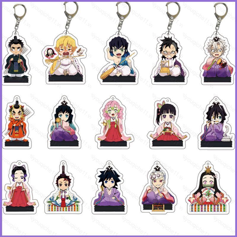 SQ11 Demon Slayer Móc Khóa Acrylic Anime Móc Khóa Tanjiro Nezuko Akaza Shinobu Túi Pendent Hai Mặt M
