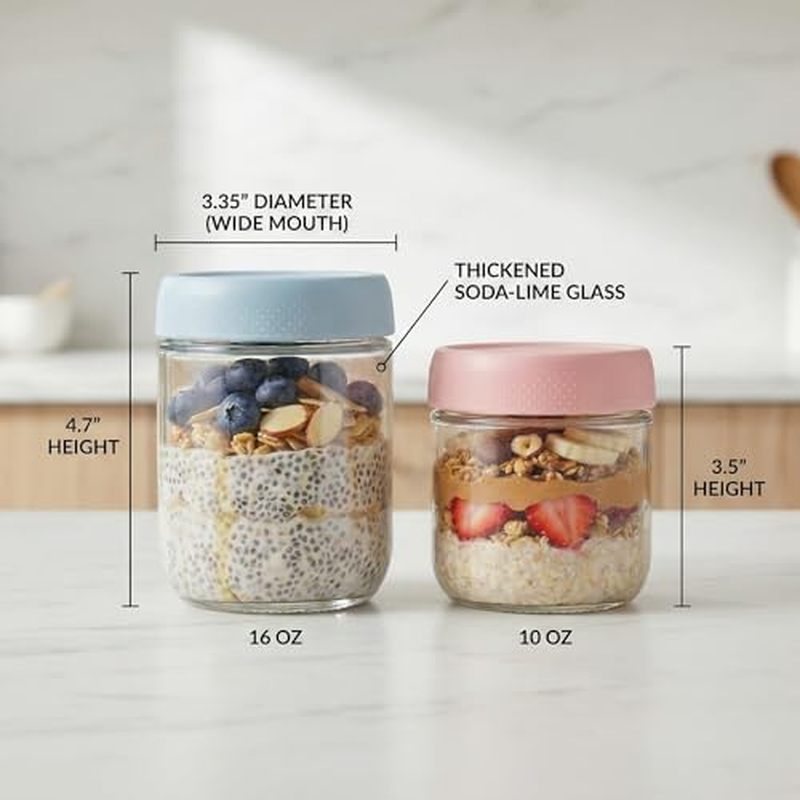 Glass jars with Airtight Lids, Wide mouth Mason Salad jars, Glass Food Storage Containers for Snacks