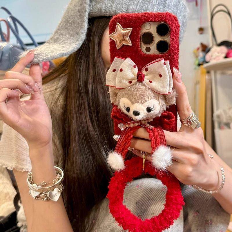 Christmas New Year Plush Shelliemay for 17 Apple 13/14 Phone Case Iphone16 New 12 Bracelet 11 TFyI