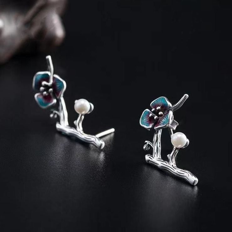 Recommended by the Seller#In Stock Chinese Style Plum Blossom Pearl Branch Cloisonné Earrings for Wo
