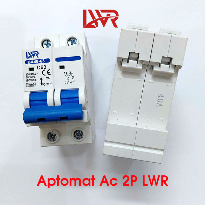 Aptomat MCB 1P 2P AC 220V LWR 32A 40A 63A át tép cb mcb bảo vệ chống ngắn mạch quá tải, cầu dao ac 2