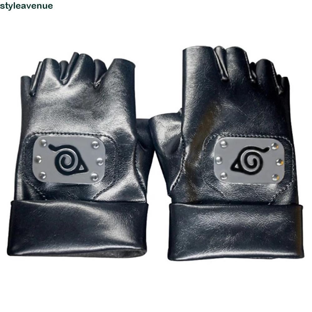 STYLEAVENUE Kakashi Găng Tay Tiệc Đen Găng Tay Cosplay Ngón Da PU Hatake Kakashi