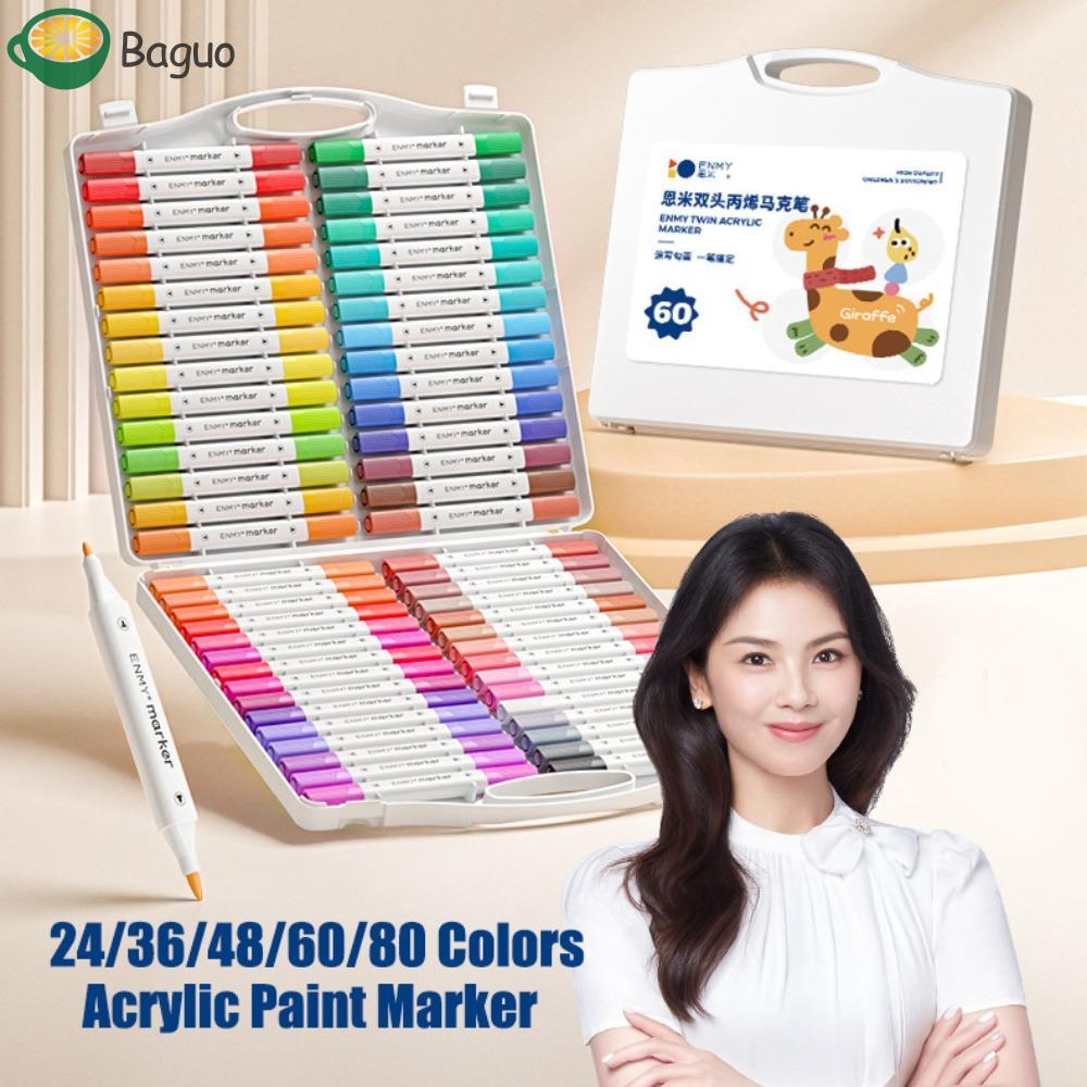 BAGUO Dual Tip Brush Acrylic Paint Marker, Hook Liner Gel Pen 24 / 36 / 48 / 60 / 80 Màu Bút đánh dấ