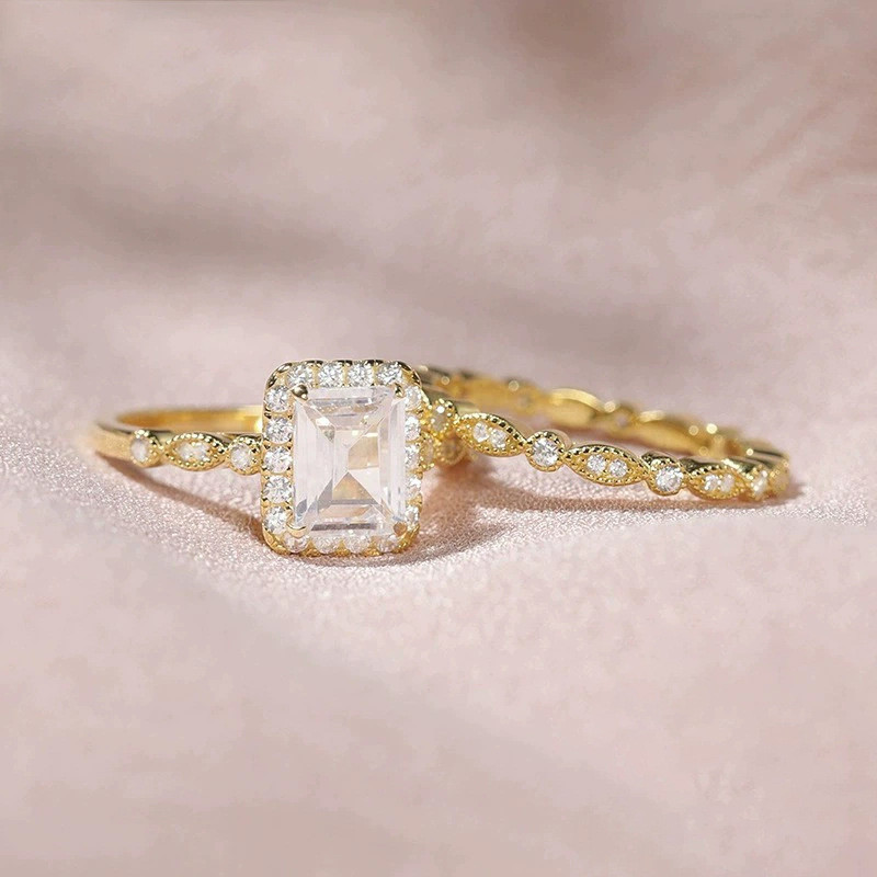 Nhẫn Bạc S925 dát 2 Carat 6 * 8 Nhẫn Bạc Nữ Cubic Zirconia