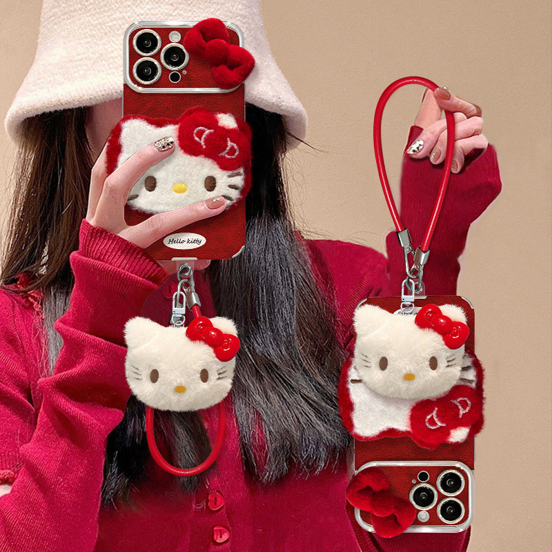 KT Cat Plush Doll Lanyard Compatible with Apple17Large Window Phone Case16Electroplating