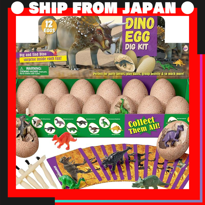 Dinosaur Egg Excavation Kit – 12 Dig Eggs with Tools & Learning Cards, STEM Educational Toy for Kids