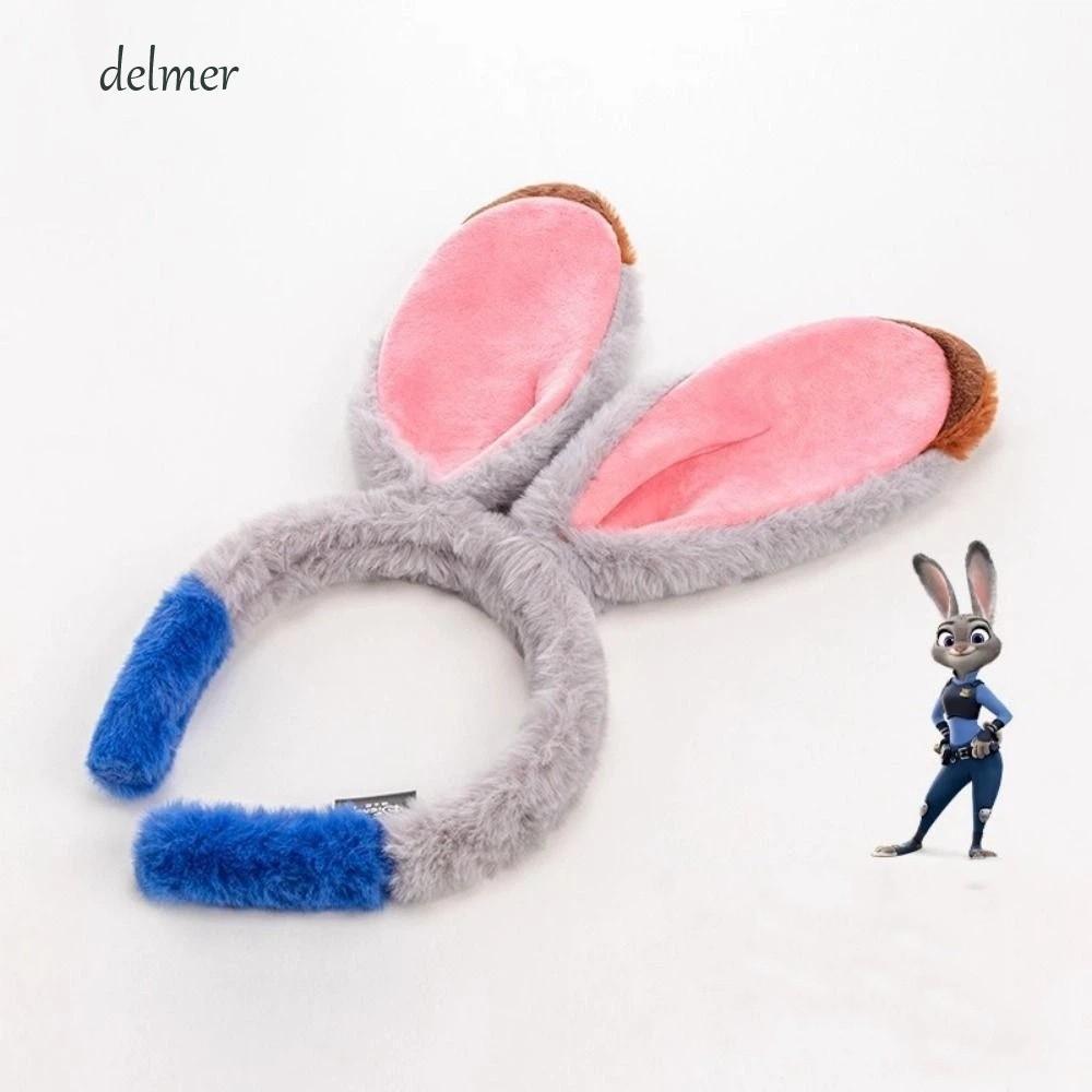 DELMER Bunny Ears Hair Band, Fluffy Ears Kawaii Judy Hopps Headband, Head Wear Creative Wash Face Pl