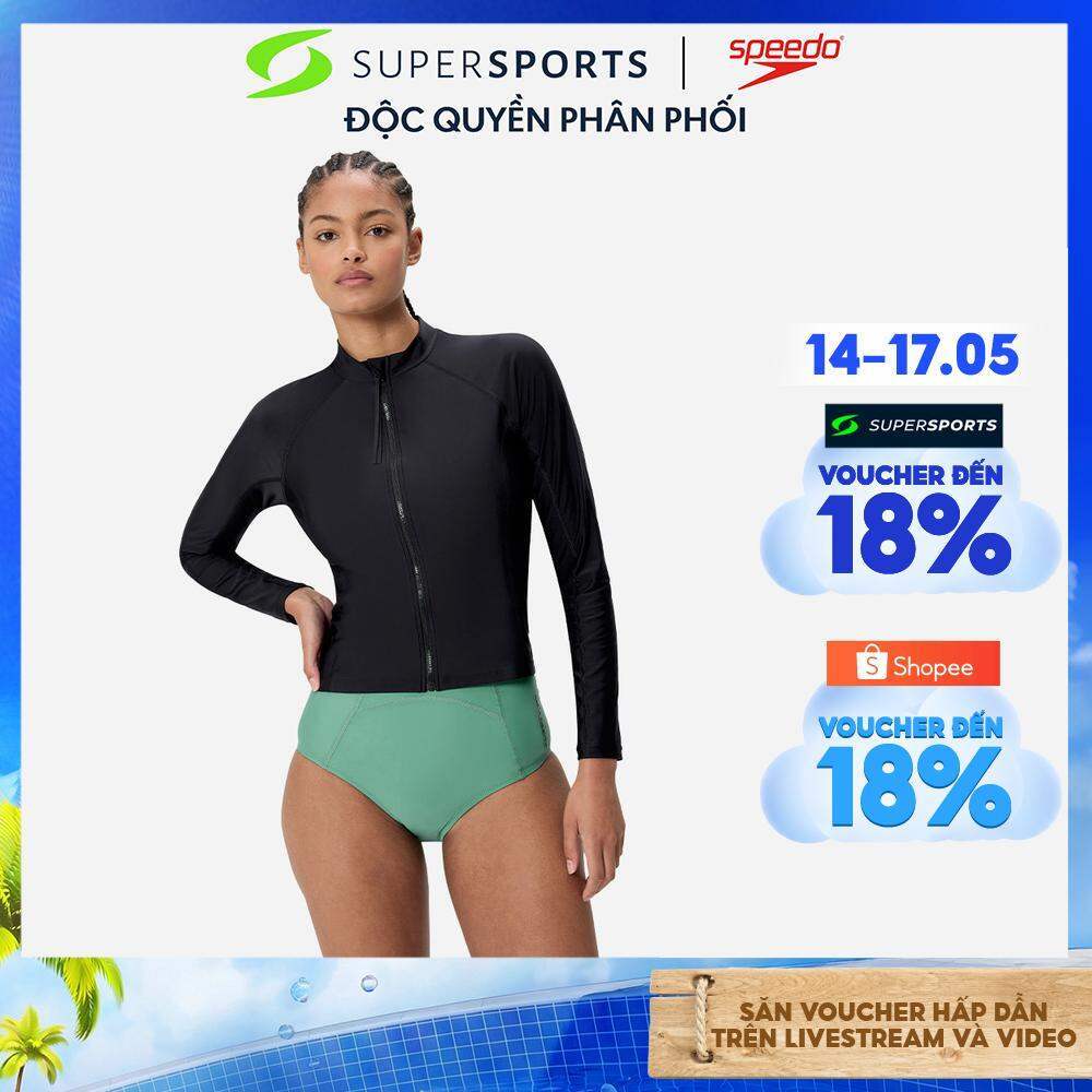 Áo Bơi Chống Nắng Nữ Speedo Long Sleeve Solid Zip - Đen
