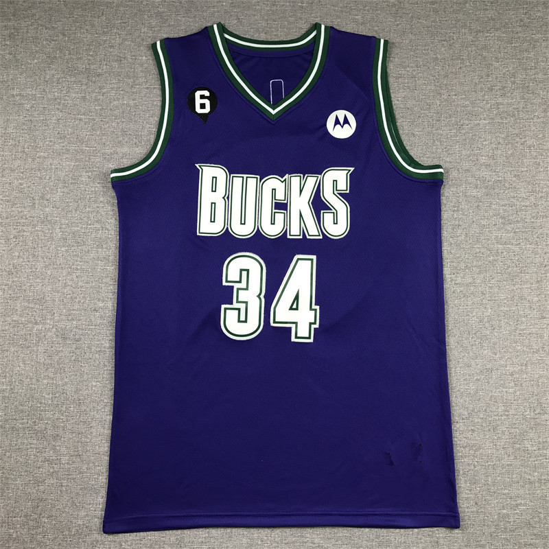 Áo bóng rổ Milwaukee Bucks Anteto Kumbo, số thêu #23 Hoặc #34, Tím cổ điển