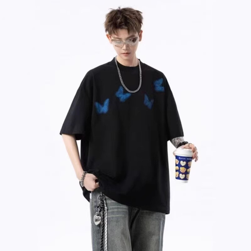 Nam Phong Cách Bóng Tối Bướm Tay Ngắn Niche OS Loose Butterfly Design Top AD514 #.
