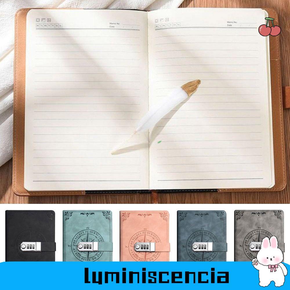 LUMINISCENCIA Notepad, Sổ tay mật khẩu 200 trang bằng da PU, Retro sáng tạo có khóa mật khẩu A5 Nhật