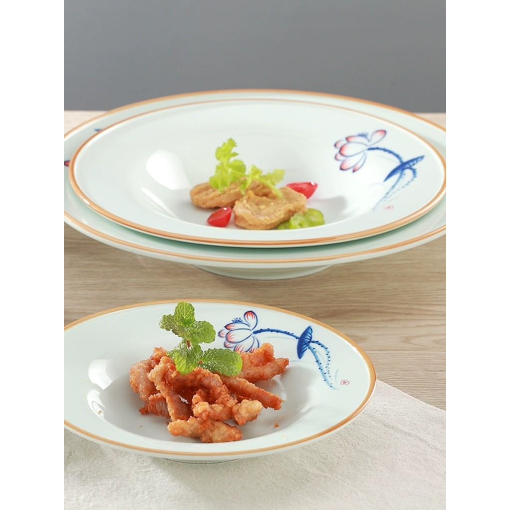 Trắng Mận Sen Ao Pasta Đĩa Thực Phẩm Phương Tây Gốm Tròn Phong Cách Phương Tây Đĩa Súp Rơm Mũ Đĩa Pa