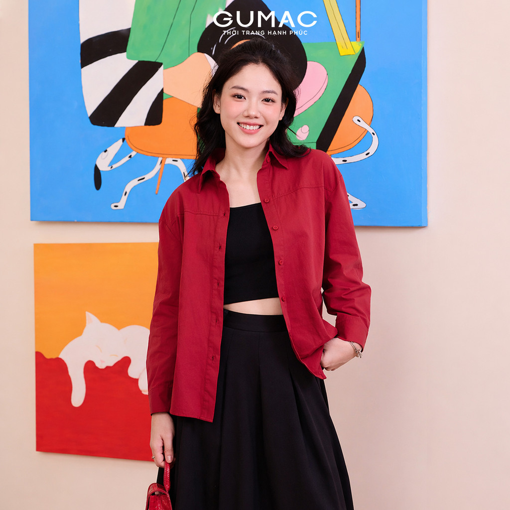 Áo sơ mi nữ form suông rộng tay dài lai bầu thời trang GUMAC YAF11011