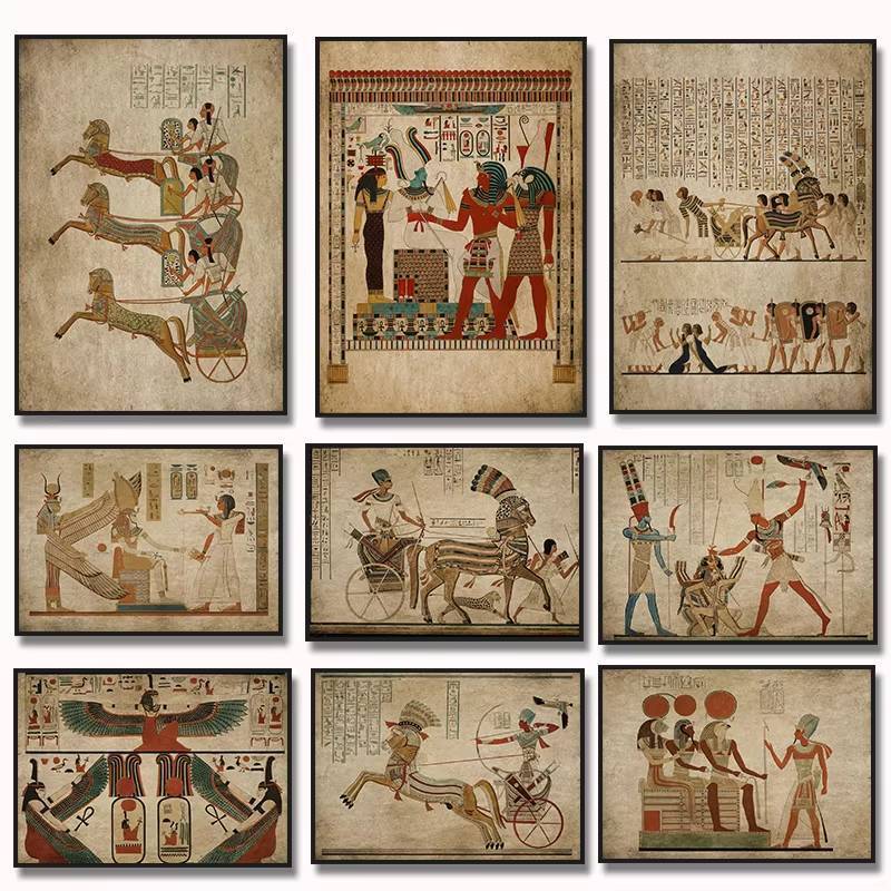 Ancient Egyptian Figure Tomb Abstract Poster and Prints Anubis on Canvas Painting No Frame Wall Art 