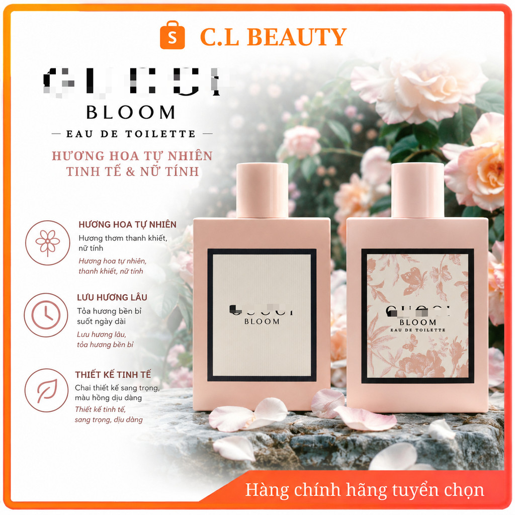 [Chính Hãng] Nước Hoa Nữ  𝔾𝕌ℂℂ𝕀 𝔹𝕃𝕆𝕆𝕄 𝔼𝔸𝕌 𝔻𝔼 ℙ𝔸ℝ𝔽𝕌𝕄 100ML - Hương Hoa Trắng Thanh Lịch, Nữ Tính