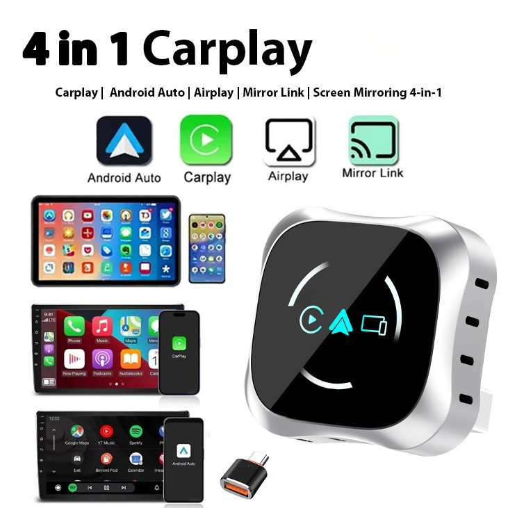 Bộ chuyển đổi CarPlay không dây 4 trong 1 Dongle cho Android Auto, Mirror Link, cho Ios18 + Carplay 