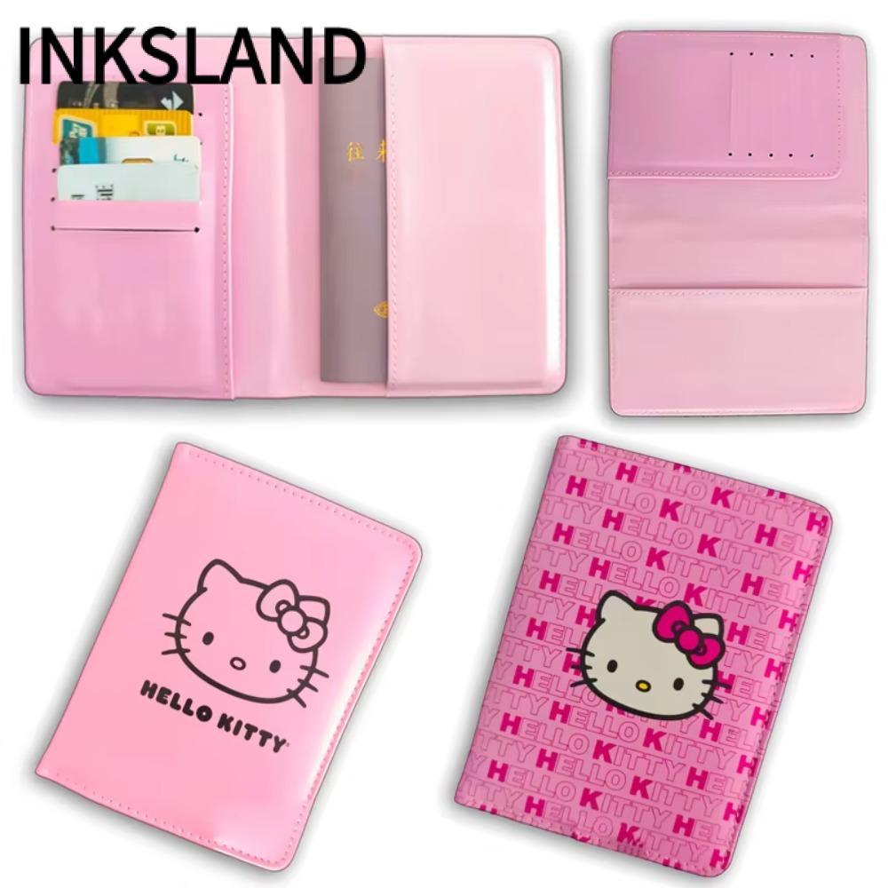Hộp đựng thẻ tín dụng INKSLAND, Quà tặng Da PU Vỏ hộ chiếu Hello Kitty, Phim hoạt hình di động ID Ba