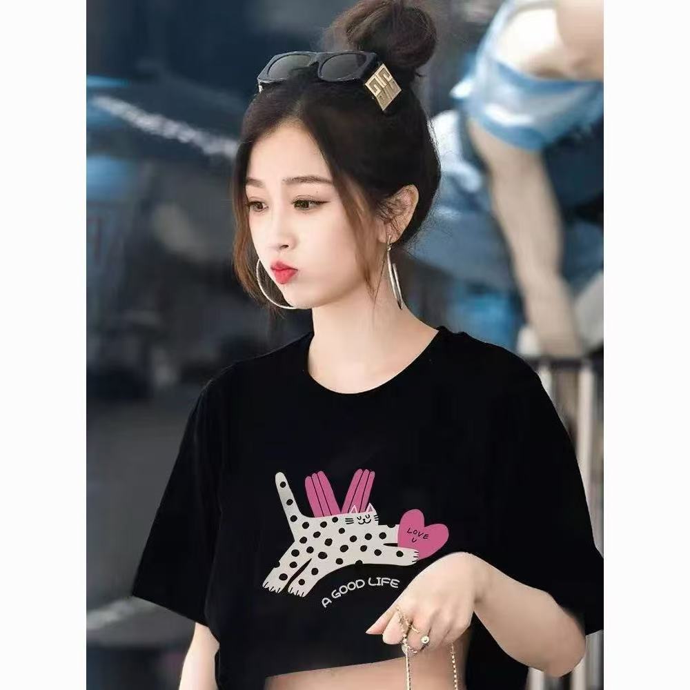 Drew Smiley Yu Shuxin Cat Áo thun mùa hè Drew Smiley Yu Shuxin Cat Áo thun mùa hè Drew Smiley Yu Shu