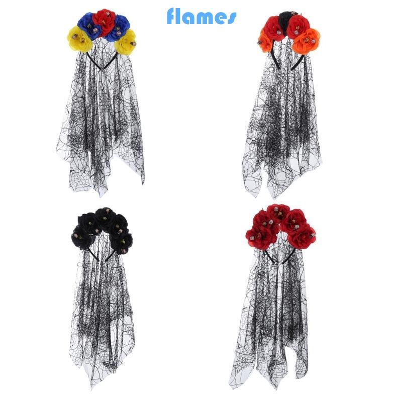 FL Goth Flower Crowns Skull Headband Day Of the Dead Headband Goth Spider Veil