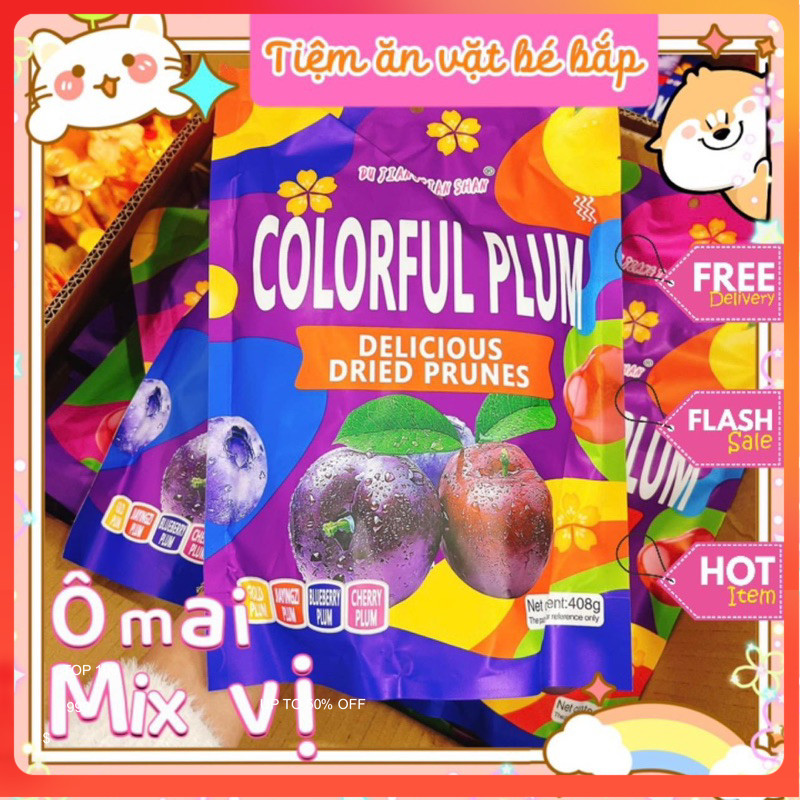 Ô Mai Mix Vị Nội Địa Trung, Ô Mai Colorful Plum Mix Vị TB, Ô Mai Xí Muội, Tiệm Ăn Vặt Bé Bắp Chua Sn