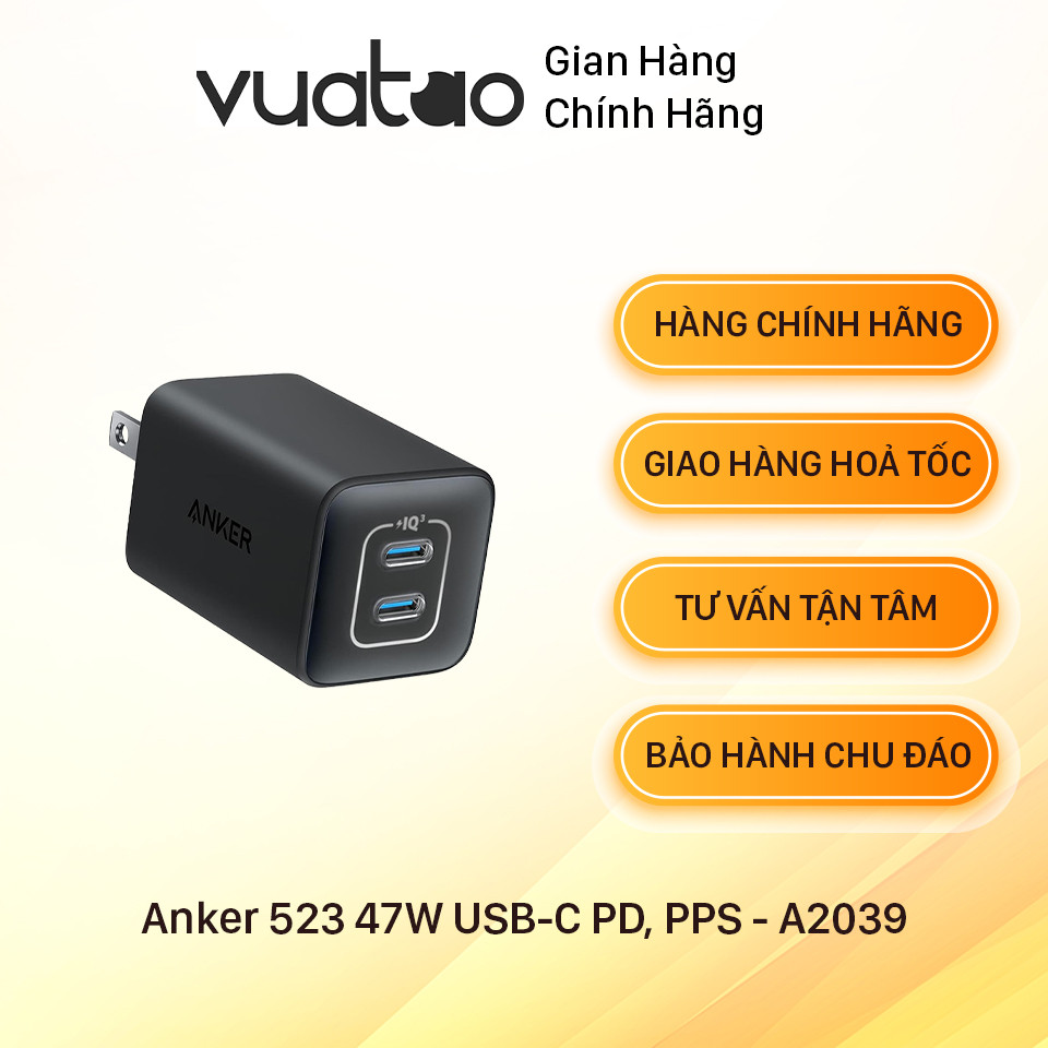[HÀNG USA] Củ sạc nhanh Anker 523 47W USB-C PD, PPS - A2039