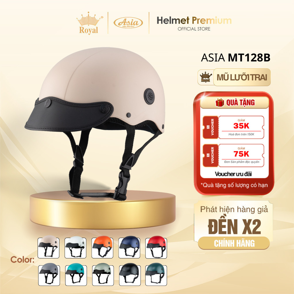 Mũ Bảo Hiểm Nữa Đầu Asia MT128B Lưỡi Trai, Nón Bảo Hiểm 1/2 Sơn Thời Trang Nam Nữ Bảo Hành 12 Tháng