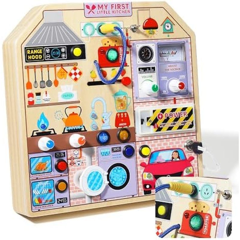 Bảng bận rộn bằng gỗ JAUNTY Montessori dành cho trẻ mới biết đi 3 4 5 tuổi, Đồ chơi trẻ mới biết đi 