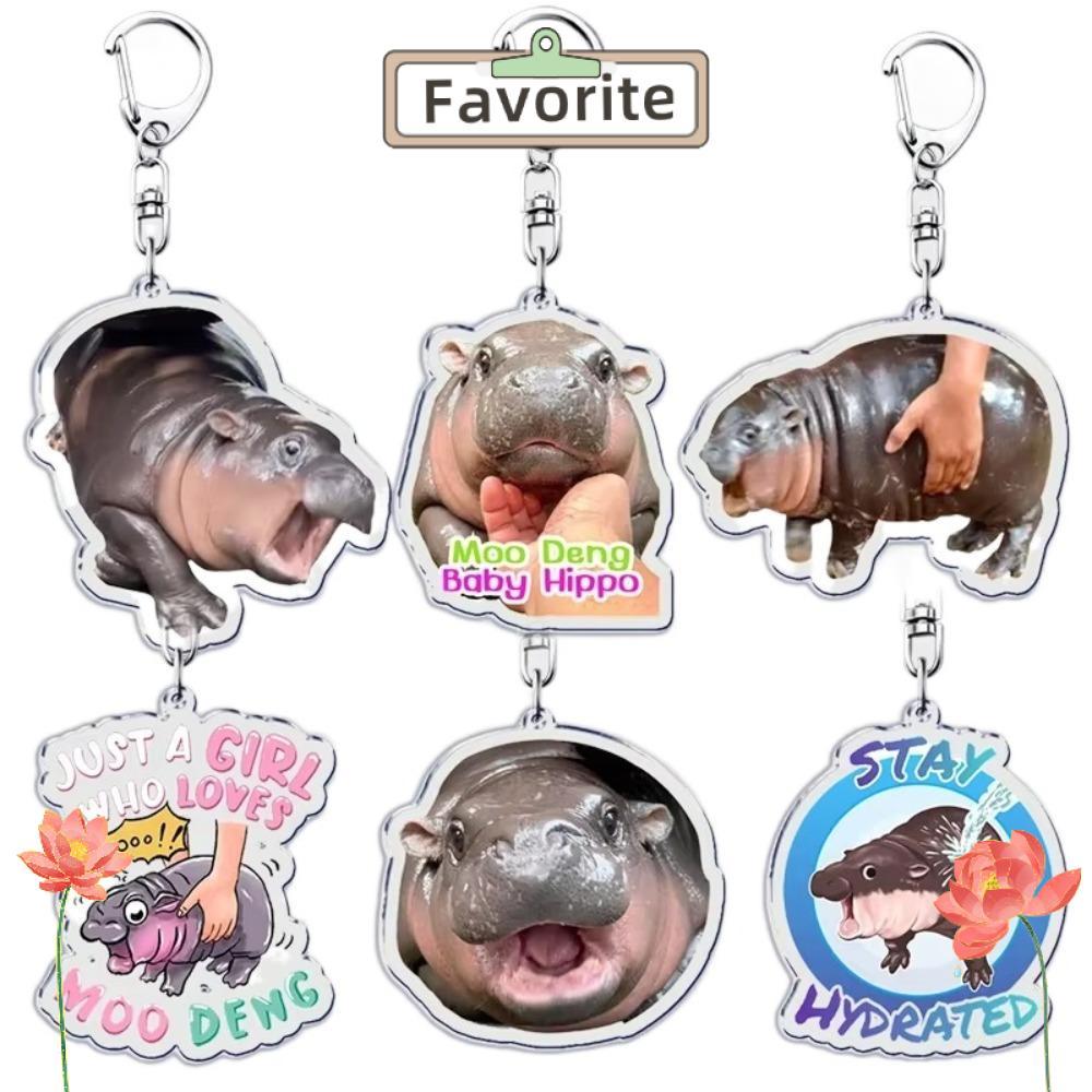 FAVORITEGOODS Baby Hippo Móc khóa, Móc khóa mặt dây chuyền sáng tạo dễ thương, MooDeng Hippopotamus 