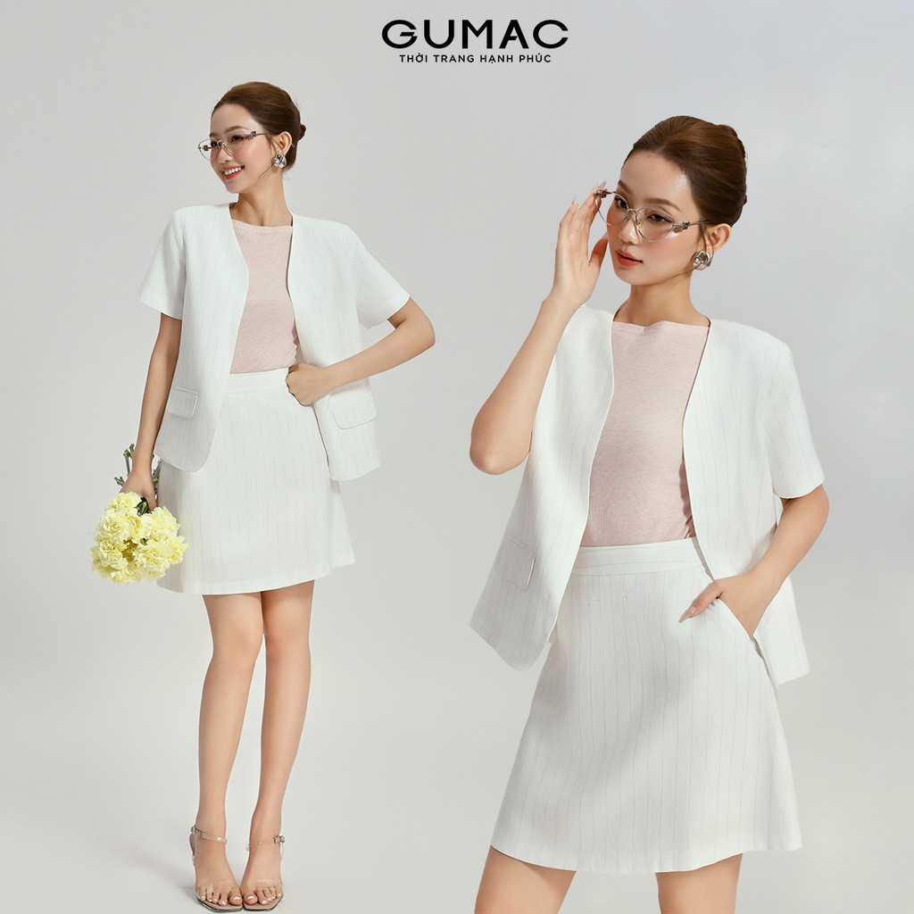 Set Lẻ Công Sở GUMAC Áo Khoác Blazer 2 Lớp OWG04096 - Chân Váy Chữ A Dáng Ngắn 2 Lớp Vải Bố Cao Cấp 