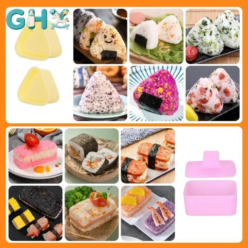 GHX Onigiri Mold 6 Pa Musubi Press Mold Kit, 2 Musubi Maker, 2 Lũa Cơm, 2 Khuôn Cơm Tam Giác Cổ Điển